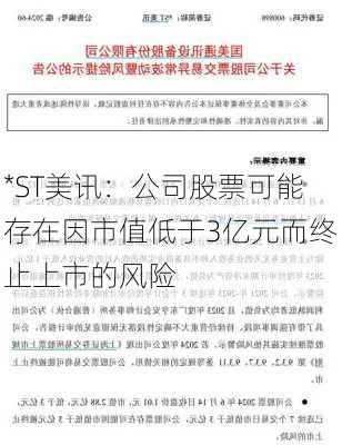 *ST美讯：公司股票可能存在因市值低于3亿元而终止上市的风险