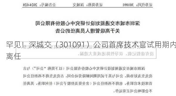 罕见！深城交（301091）公司首席技术官试用期内离任