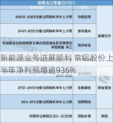 新能源业务进展顺利 常铝股份上半年净利预增逾936%