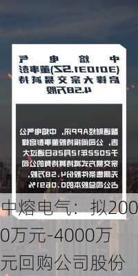 中熔电气：拟2000万元-4000万元回购公司股份