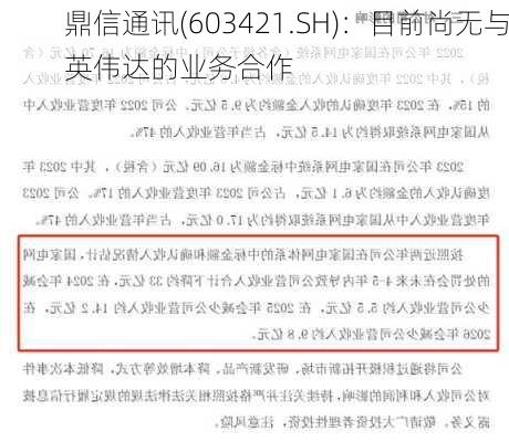 鼎信通讯(603421.SH)：目前尚无与英伟达的业务合作