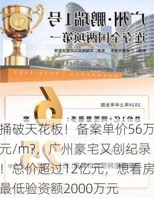 捅破天花板！备案单价56万元/m?，广州豪宅又创纪录！总价超过12亿元，想看房最低验资额2000万元