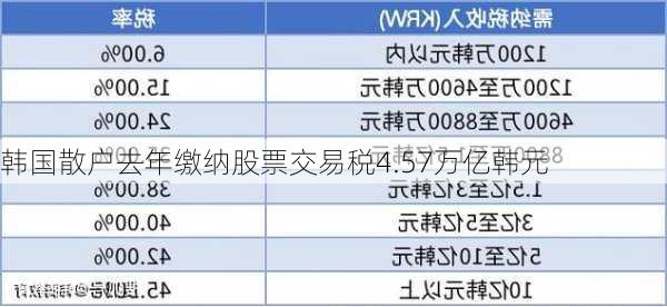 韩国散户去年缴纳股票交易税4.57万亿韩元