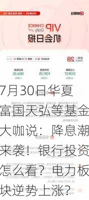 7月30日华夏富国天弘等基金大咖说：降息潮来袭！银行投资怎么看？电力板块逆势上涨？