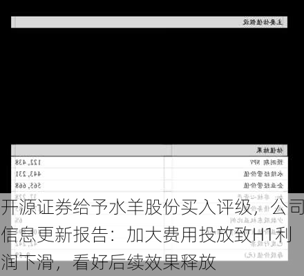 开源证券给予水羊股份买入评级，公司信息更新报告：加大费用投放致H1利润下滑，看好后续效果释放