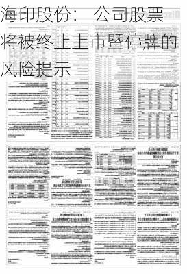 海印股份： 公司股票将被终止上市暨停牌的风险提示