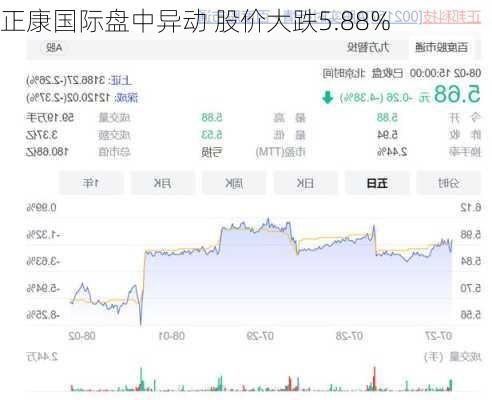 正康国际盘中异动 股价大跌5.88%