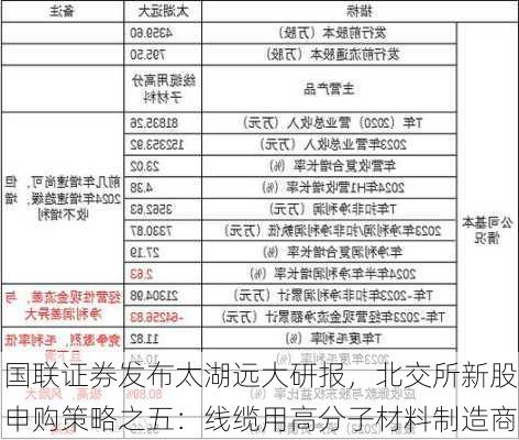 国联证券发布太湖远大研报，北交所新股申购策略之五：线缆用高分子材料制造商