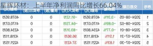 星辉环材：上半年净利润同比增长66.04%