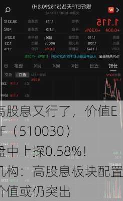 高股息又行了，价值ETF（510030）盘中上探0.58%！机构：高股息板块配置价值或仍突出