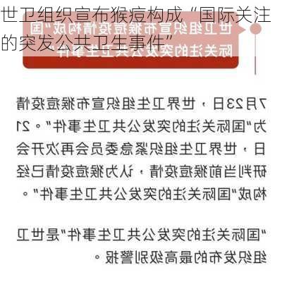 世卫组织宣布猴痘构成“国际关注的突发公共卫生事件”