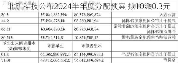 北矿科技公布2024半年度分配预案 拟10派0.3元