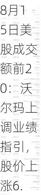 8月15日美股成交额前20：沃尔玛上调业绩指引，股价上涨6.6%