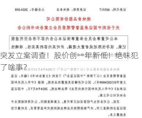 突发立案调查！股价创一年新低！绝味犯了啥事？