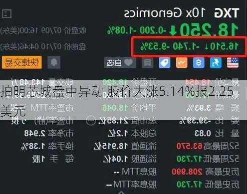 拍明芯城盘中异动 股价大涨5.14%报2.25美元