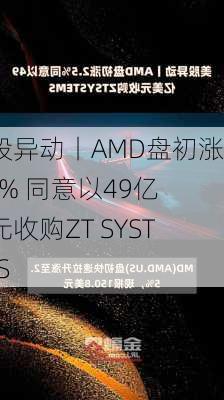 美股异动丨AMD盘初涨2.5% 同意以49亿美元收购ZT SYSTEMS