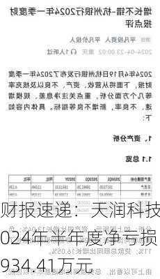 财报速递：天润科技2024年半年度净亏损934.41万元