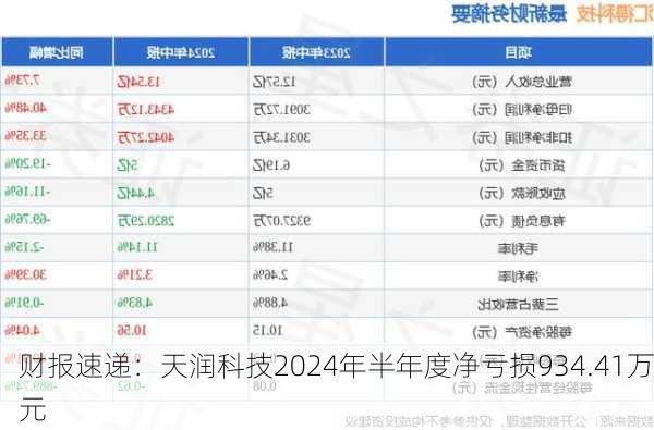 财报速递：天润科技2024年半年度净亏损934.41万元