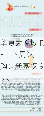 华夏大悦城 REIT 下周认购：新基仅 9 只