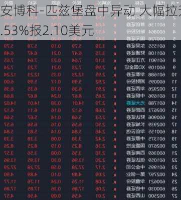 安博科-匹兹堡盘中异动 大幅拉升5.53%报2.10美元