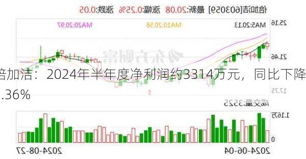 倍加洁：2024年半年度净利润约3314万元，同比下降9.36%