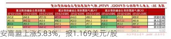 安高盟上涨5.83%，报1.169美元/股