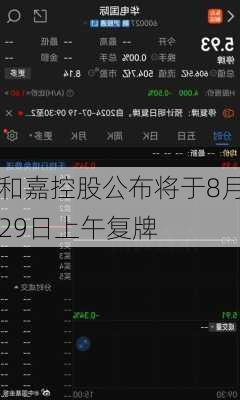 和嘉控股公布将于8月29日上午复牌