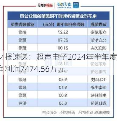 财报速递：超声电子2024年半年度净利润7474.56万元