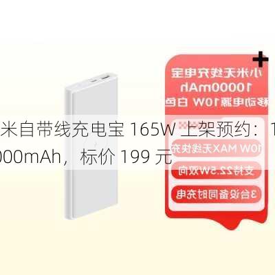 小米自带线充电宝 165W 上架预约：10000mAh，标价 199 元