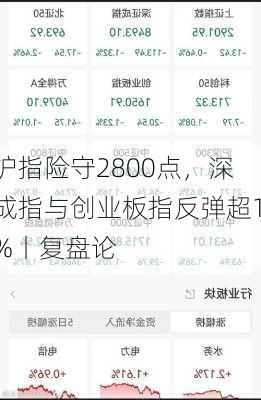 沪指险守2800点，深成指与创业板指反弹超1%丨复盘论