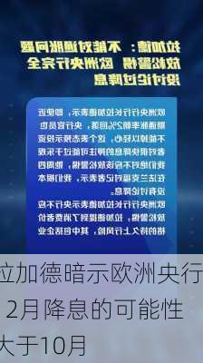 拉加德暗示欧洲央行12月降息的可能性大于10月