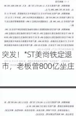 突发！*ST美尚铁定退市，老板曾800亿坐庄