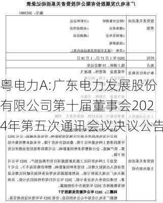 粤电力A:广东电力发展股份有限公司第十届董事会2024年第五次通讯会议决议公告