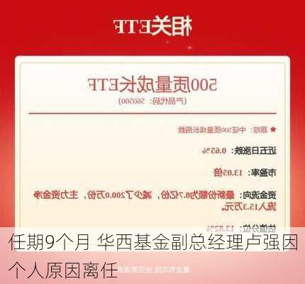 任期9个月 华西基金副总经理卢强因个人原因离任