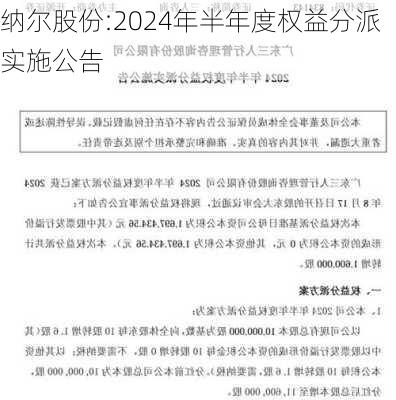 纳尔股份:2024年半年度权益分派实施公告