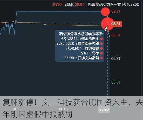 复牌涨停！文一科技获合肥国资入主，去年刚因虚假中报被罚