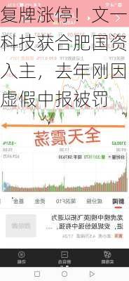 复牌涨停！文一科技获合肥国资入主，去年刚因虚假中报被罚