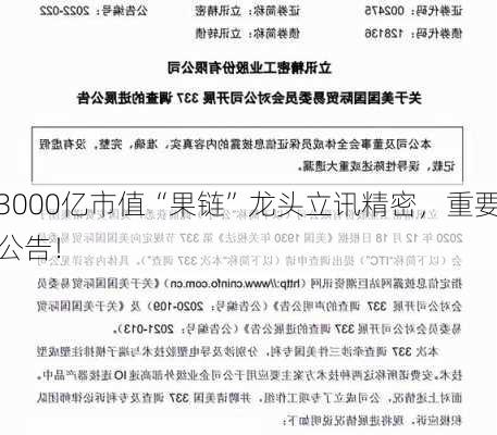 3000亿市值“果链”龙头立讯精密，重要公告！