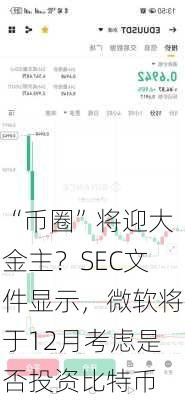 “币圈”将迎大金主？SEC文件显示，微软将于12月考虑是否投资比特币