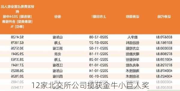 12家北交所公司揽获金牛小巨人奖