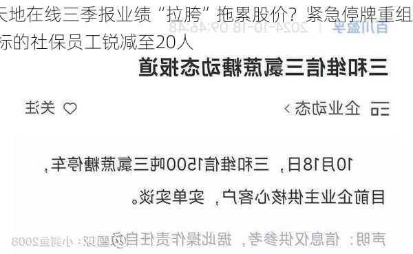 天地在线三季报业绩“拉胯”拖累股价？紧急停牌重组 标的社保员工锐减至20人