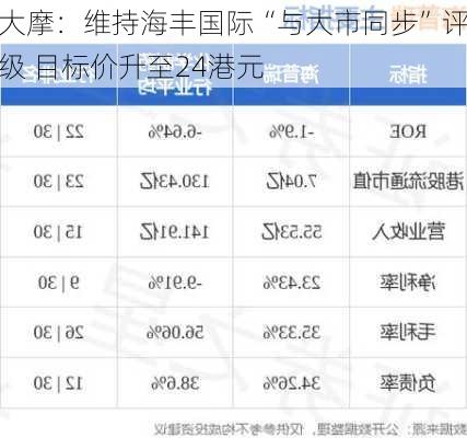 大摩：维持海丰国际“与大市同步”评级 目标价升至24港元