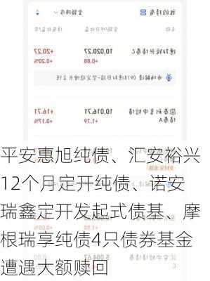 平安惠旭纯债、汇安裕兴12个月定开纯债、诺安瑞鑫定开发起式债基、摩根瑞享纯债4只债券基金遭遇大额赎回