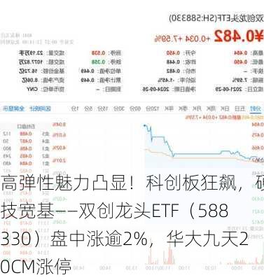 高弹性魅力凸显！科创板狂飙，硬科技宽基——双创龙头ETF（588330）盘中涨逾2%，华大九天20CM涨停