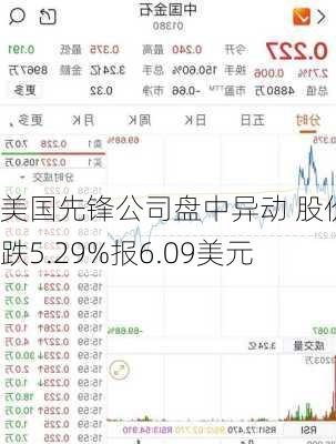 美国先锋公司盘中异动 股价大跌5.29%报6.09美元